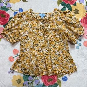 CeCe Multicolor Floral Tie-Neck Blouse